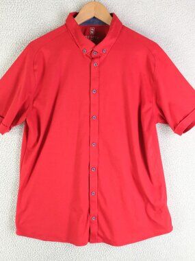 Desoto Button Up Shirt Mens Xxl 2Xl Red Shrot Sleeve Stretchy Button Down Preppy